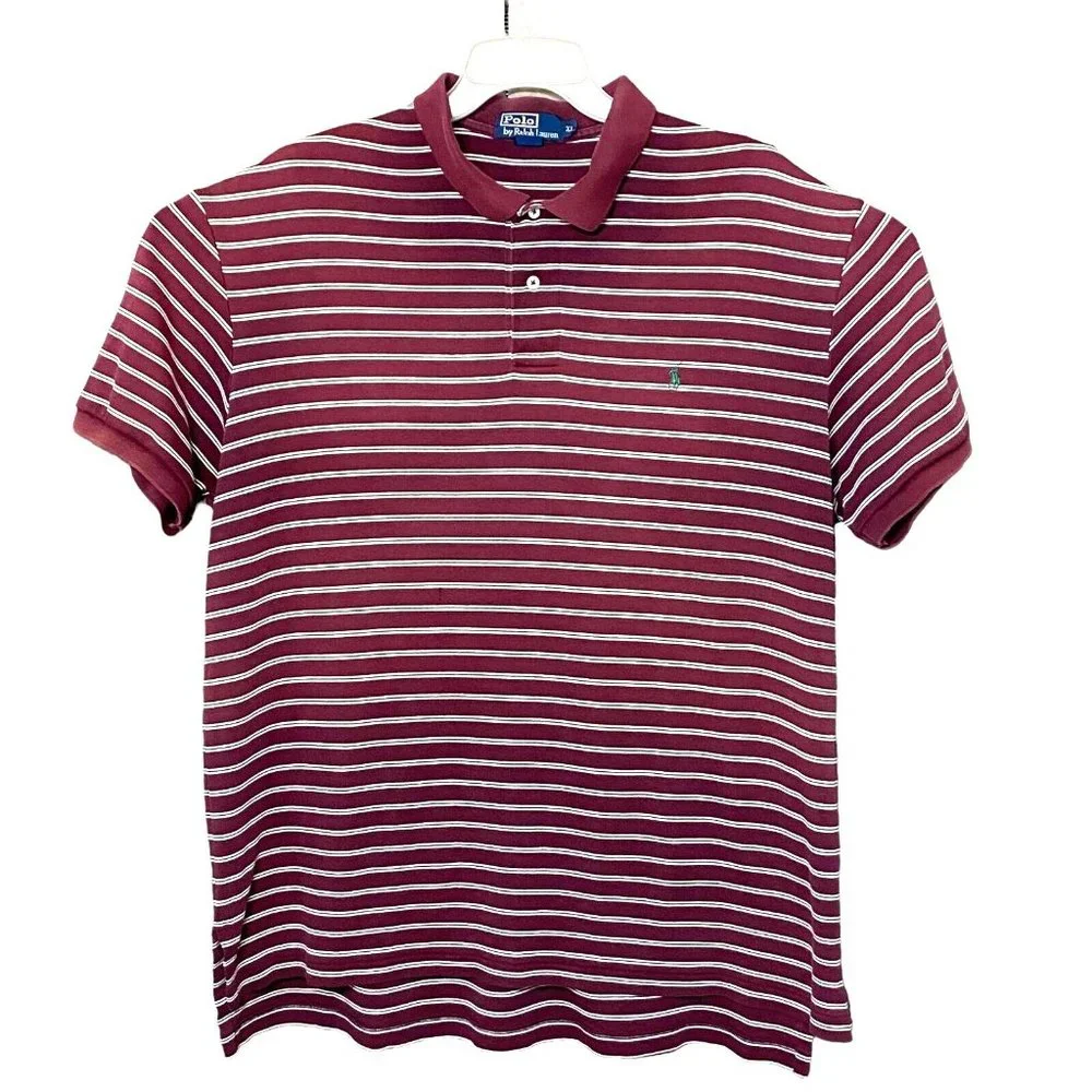 Polo Ralph Lauren Polo Shirt Adult XL Red White Striped‎ 100% Cotton Read Cond